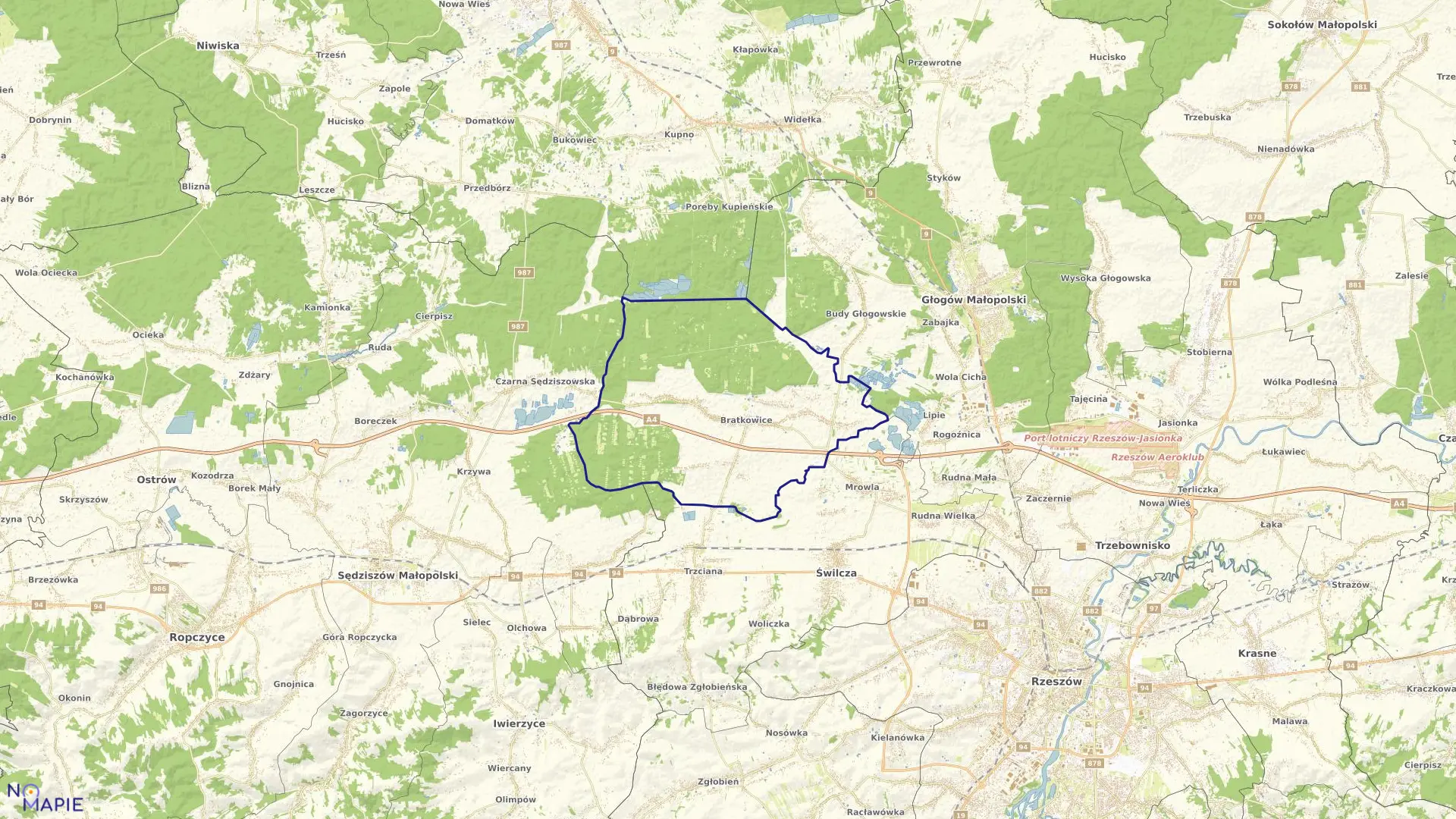 Mapa obrębu Bratkowice w gminie Świlcza