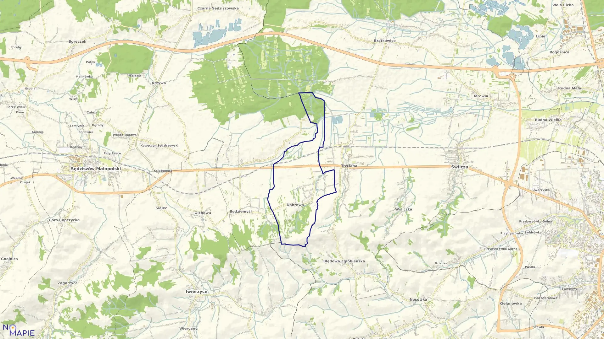 Mapa obrębu Dąbrowa w gminie Świlcza